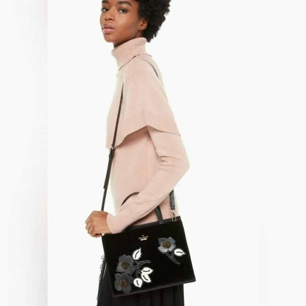 Kate Spade New York Black Cameron Street Embellished Floral Crossbody Purse